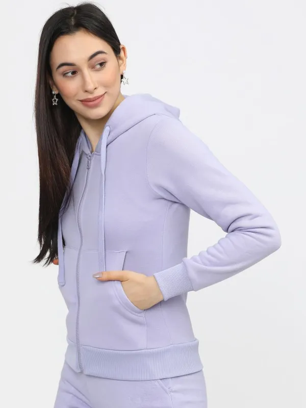  Tokyo Talkies Women Purple Solid Front-Open Hood Sweatshirts