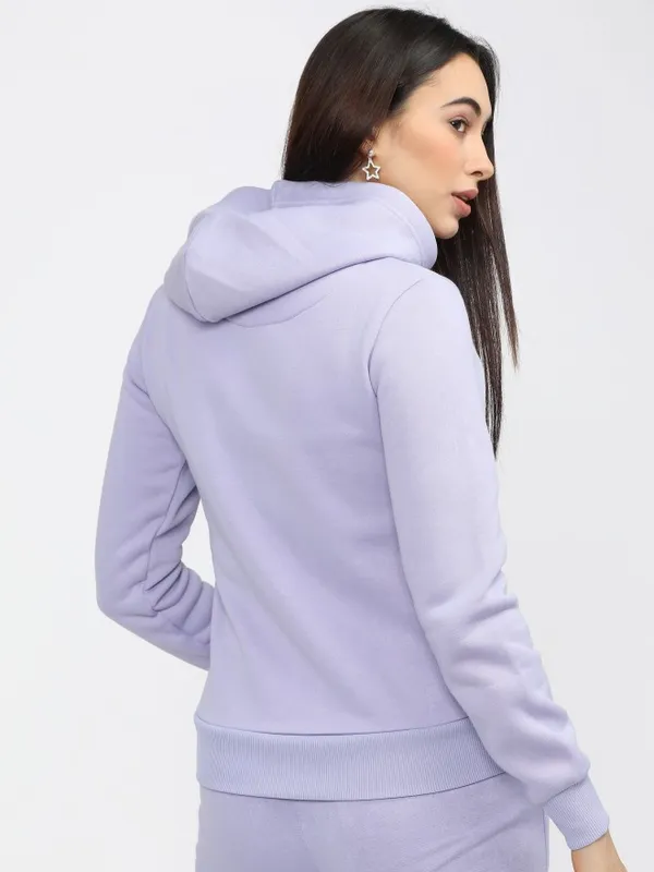  Tokyo Talkies Women Purple Solid Front-Open Hood Sweatshirts