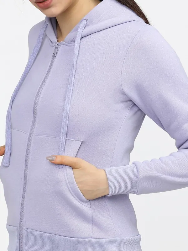  Tokyo Talkies Women Purple Solid Front-Open Hood Sweatshirts