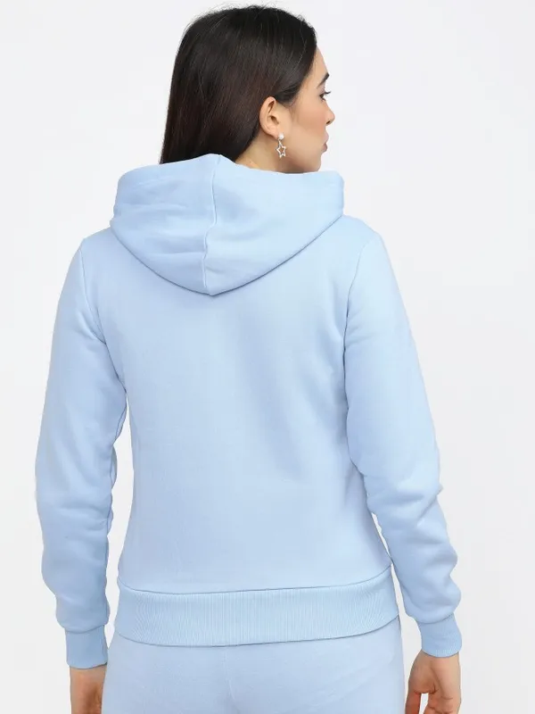  Tokyo Talkies Women Blue Solid Front-Open Hood Sweatshirts