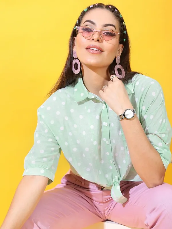  Tokyo Talkies Women Green Printed Casual Shirts