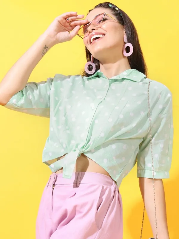  Tokyo Talkies Women Green Printed Casual Shirts