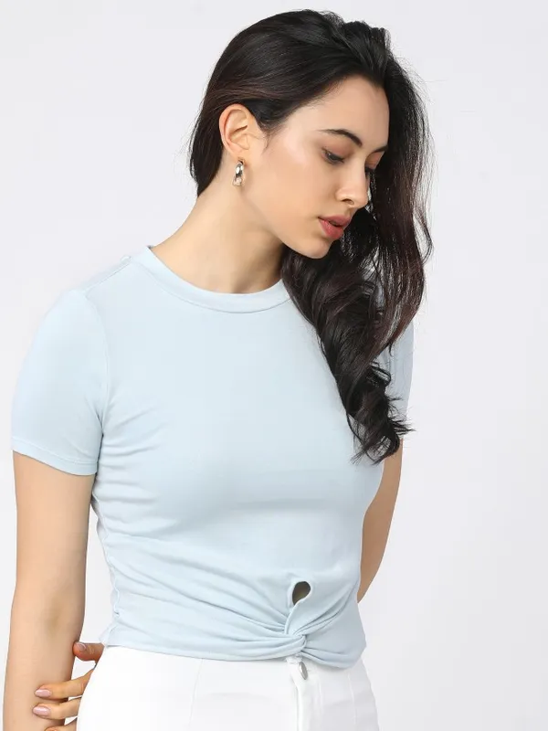  Tokyo Talkies Women Blue Solid Regular Tops