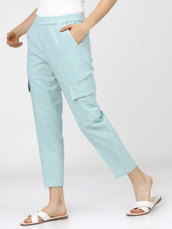  Tokyo Talkies Women Green Solid Tapered Fit Casual Trousers