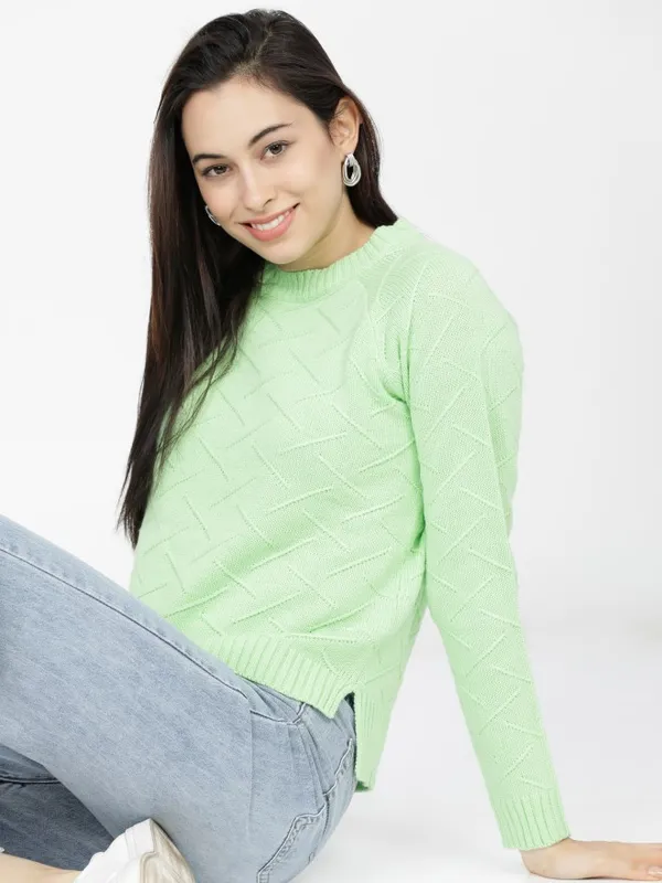  Tokyo Talkies Women Green Round Neck Sweaters