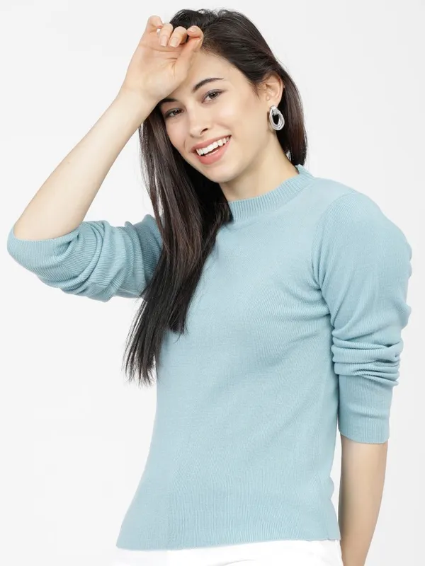  Tokyo Talkies Women Blue Round Neck Sweaters