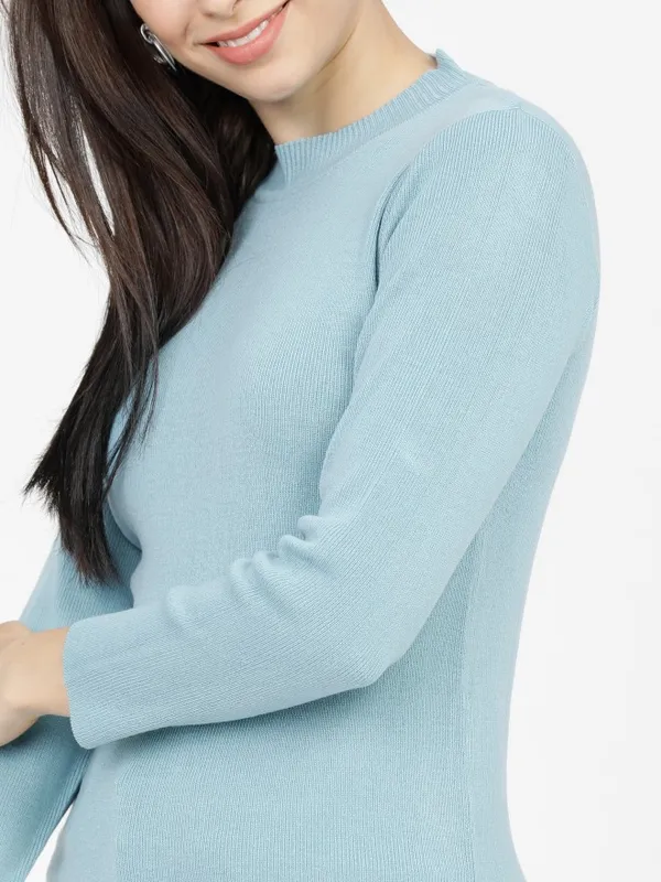  Tokyo Talkies Women Blue Round Neck Sweaters