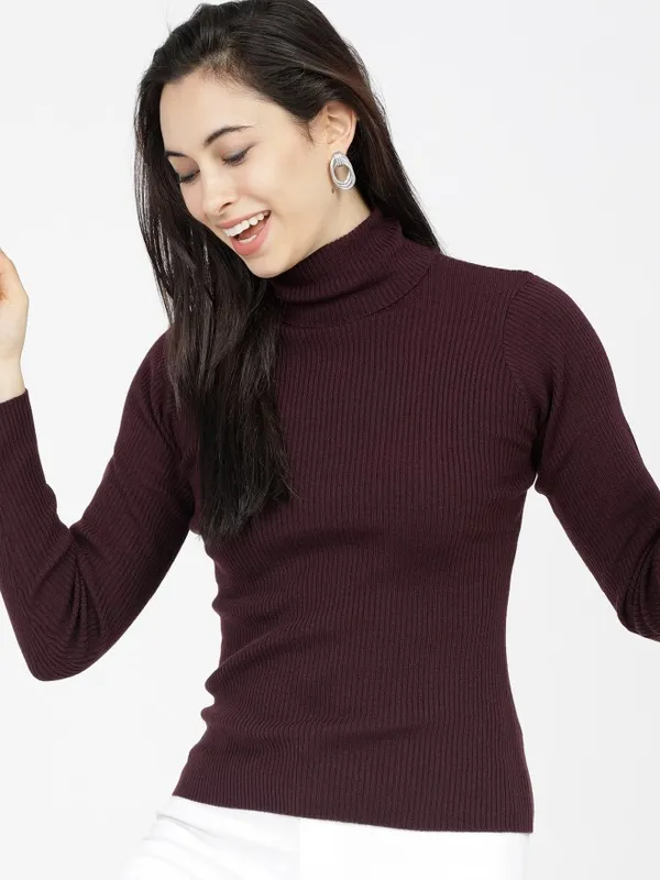  Tokyo Talkies Women Purple Turtle Neck Sweaters