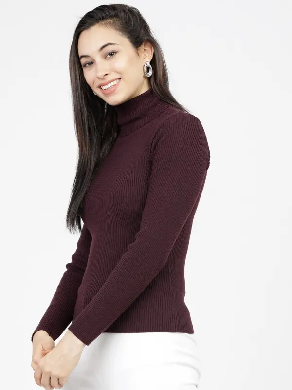  Tokyo Talkies Women Purple Turtle Neck Sweaters