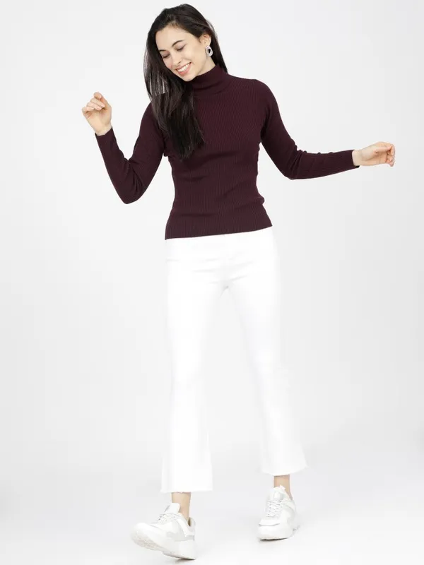  Tokyo Talkies Women Purple Turtle Neck Sweaters