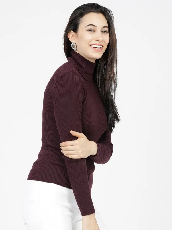  Tokyo Talkies Women Purple Turtle Neck Sweaters