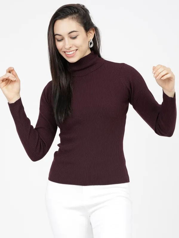  Tokyo Talkies Women Purple Turtle Neck Sweaters