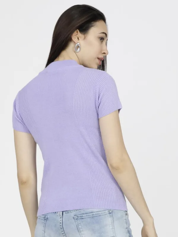  Tokyo Talkies Women Lavender Mock Collar Sweaters