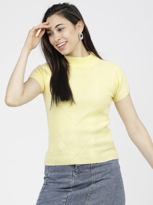  Tokyo Talkies Women Yellow Mock Collar Sweaters