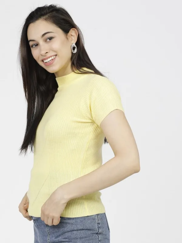  Tokyo Talkies Women Yellow Mock Collar Sweaters