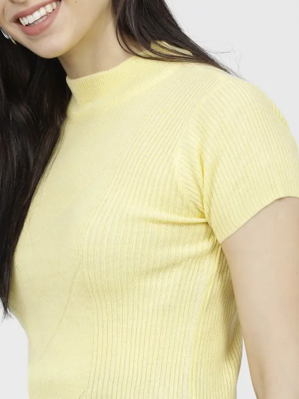  Tokyo Talkies Women Yellow Mock Collar Sweaters