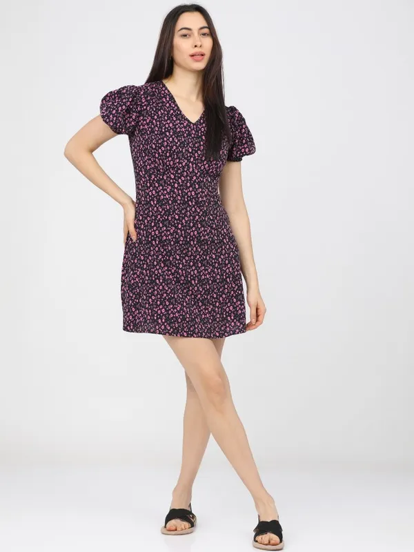  Tokyo Talkies Women Black Printed A-Line Dresses