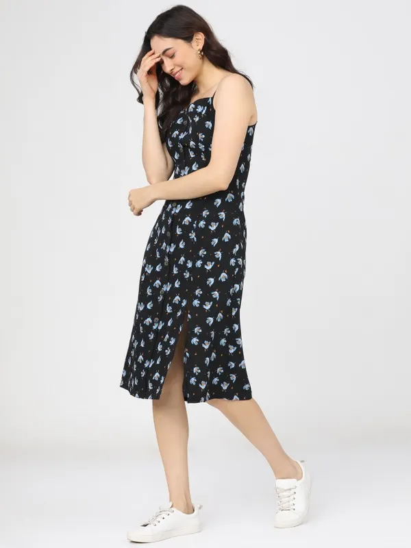  Tokyo Talkies Women Black Printed A-Line Dresses