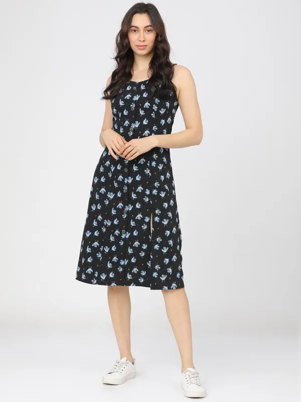  Tokyo Talkies Women Black Printed A-Line Dresses