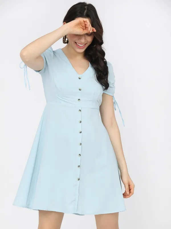  Tokyo Talkies Women Blue Solid A-Line Dresses