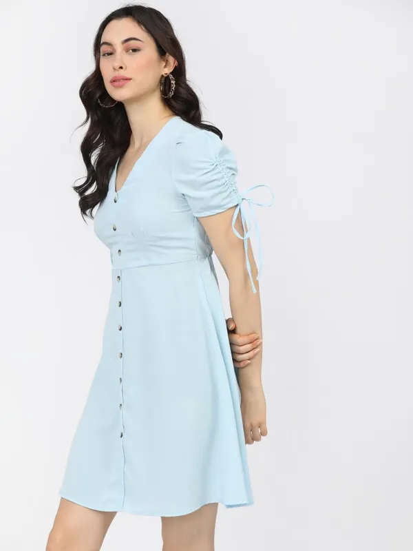  Tokyo Talkies Women Blue Solid A-Line Dresses