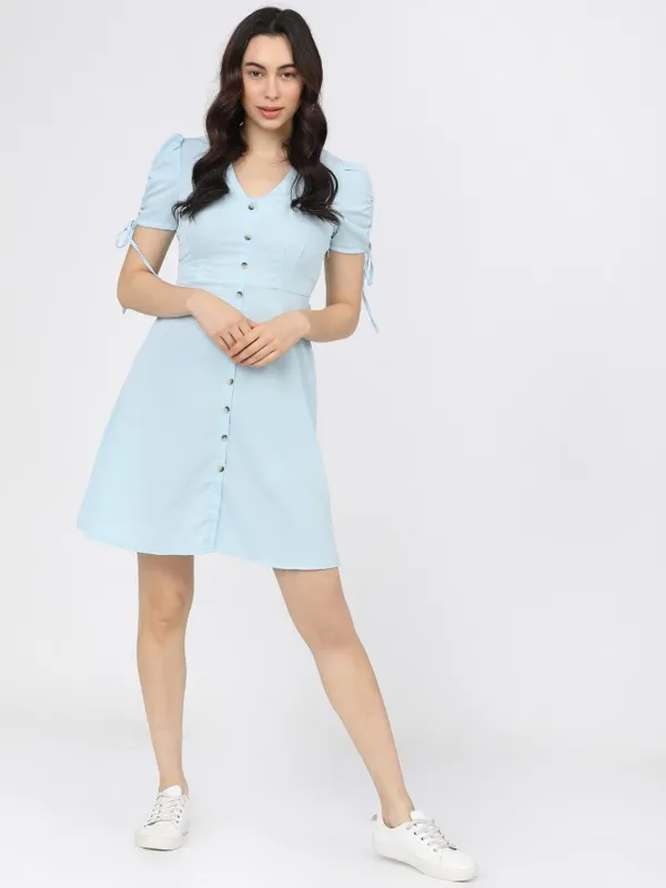  Tokyo Talkies Women Blue Solid A-Line Dresses