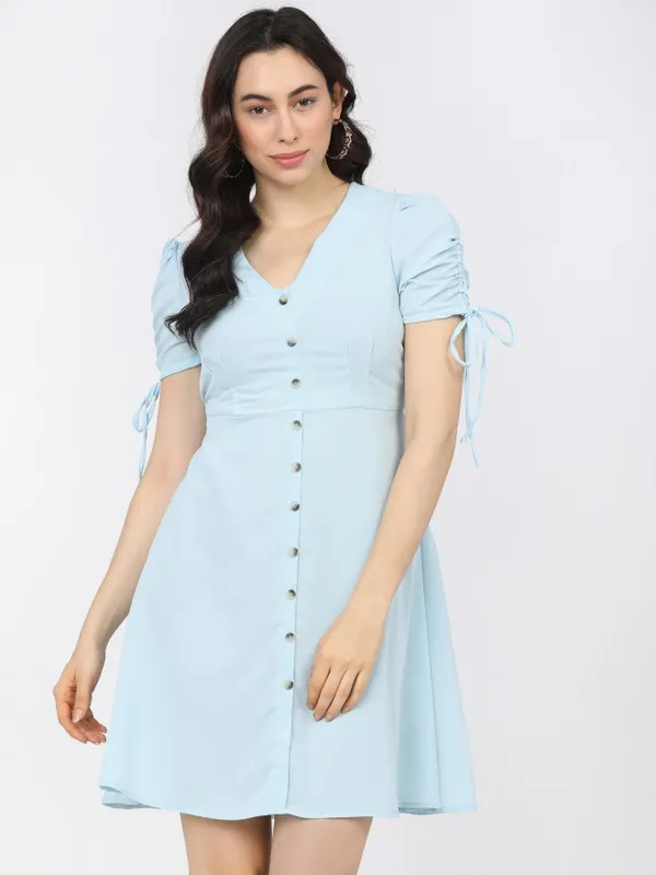  Tokyo Talkies Women Blue Solid A-Line Dresses