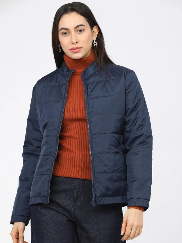  Tokyo Talkies Women Navy Blue Puffer Jacket Jackets