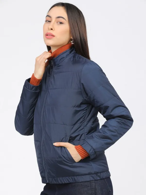  Tokyo Talkies Women Navy Blue Puffer Jacket Jackets