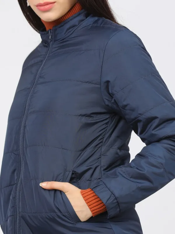  Tokyo Talkies Women Navy Blue Puffer Jacket Jackets