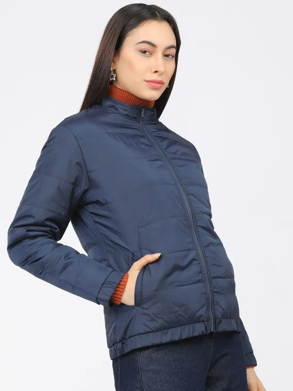  Tokyo Talkies Women Navy Blue Puffer Jacket Jackets