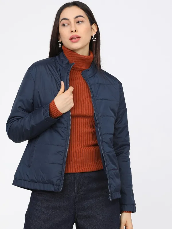  Tokyo Talkies Women Navy Blue Puffer Jacket Jackets