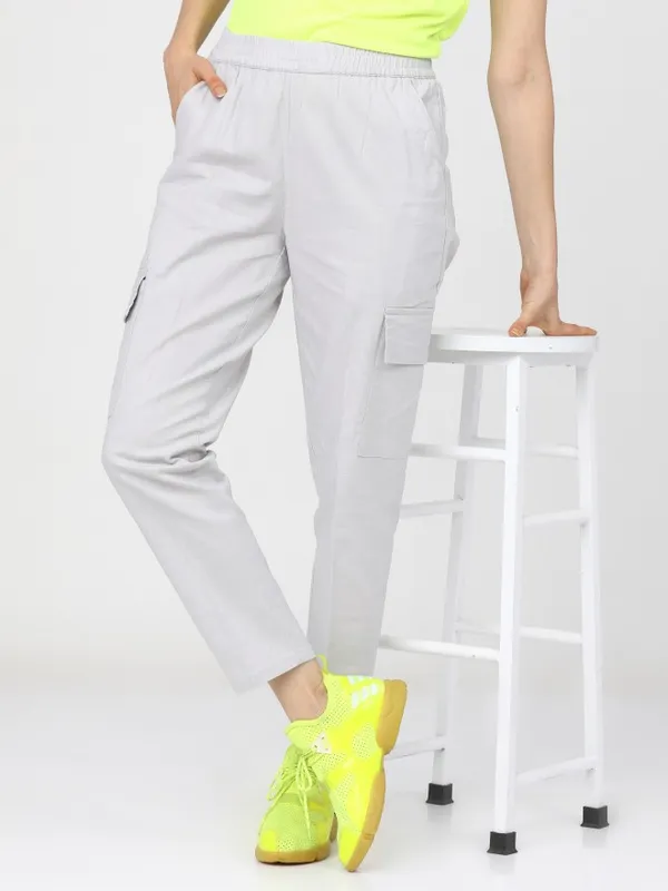  Tokyo Talkies Women White Solid Straight Fit Casual Trousers