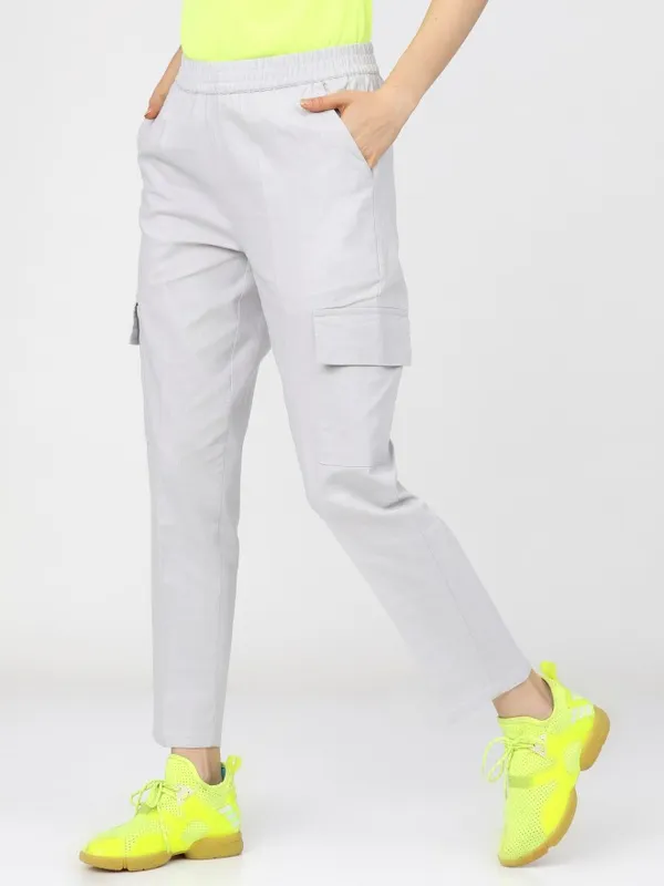  Tokyo Talkies Women White Solid Straight Fit Casual Trousers