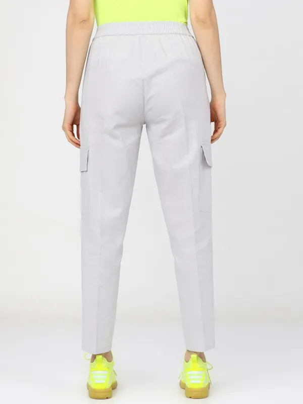  Tokyo Talkies Women White Solid Straight Fit Casual Trousers