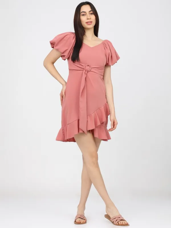  Tokyo Talkies Women Pink Solid A-Line Dresses