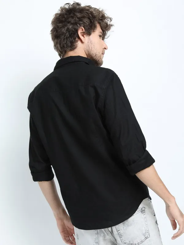  Ketch Men Black Striped Slim Fit Casual Shirts