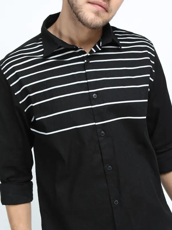  Ketch Men Black Striped Slim Fit Casual Shirts