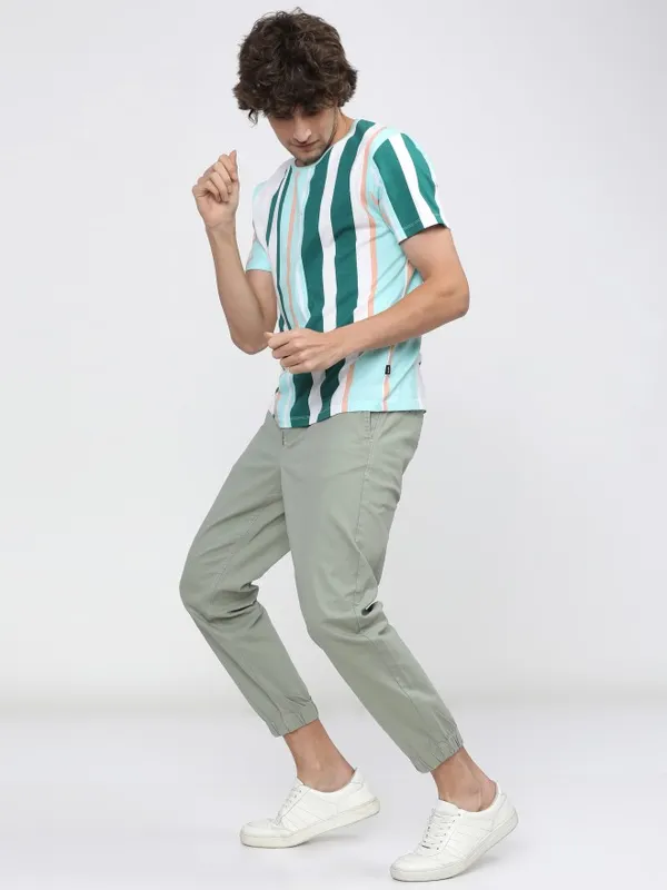 Highlander Men Green Slim Fit Solid Casual Trousers