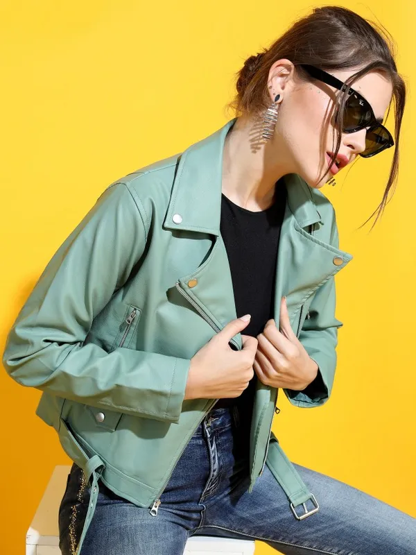  Tokyo Talkies Women Olive Biker Jacket Jackets