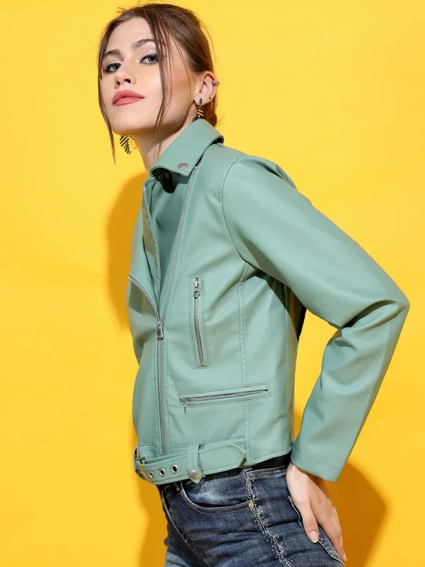  Tokyo Talkies Women Olive Biker Jacket Jackets