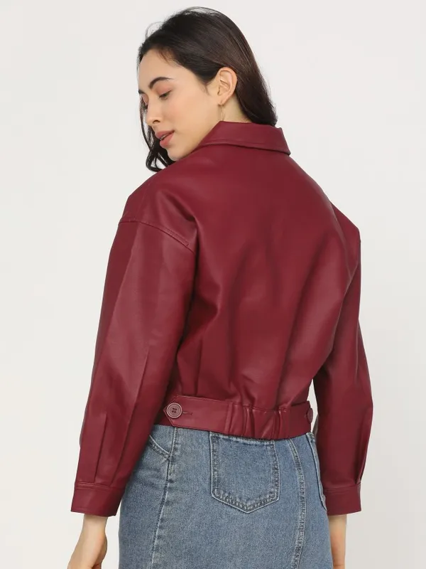  Tokyo Talkies Women Burgundy Open Front Jacket Jackets