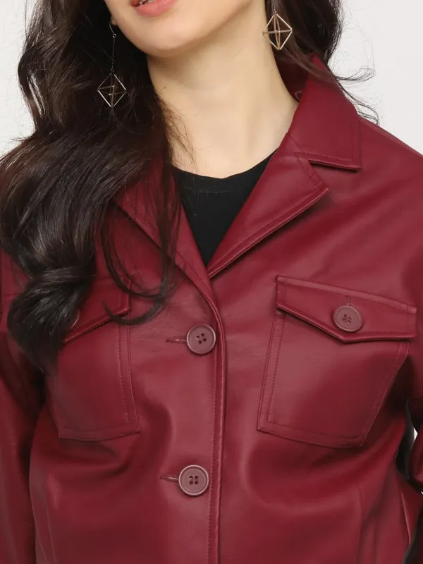  Tokyo Talkies Women Burgundy Open Front Jacket Jackets