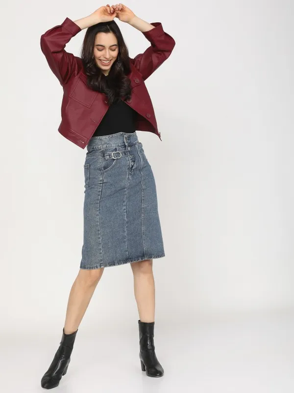  Tokyo Talkies Women Burgundy Open Front Jacket Jackets
