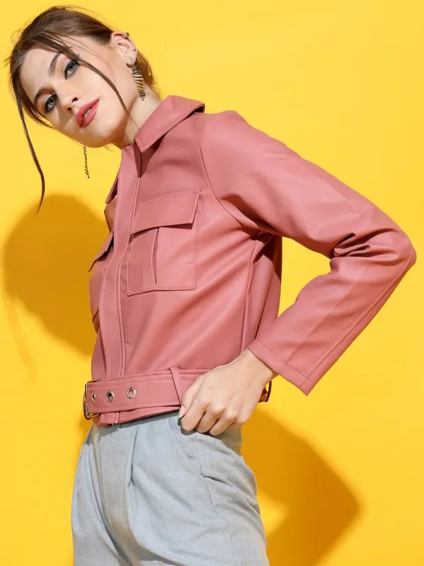  Tokyo Talkies Women Pink Open Front Jacket Jackets