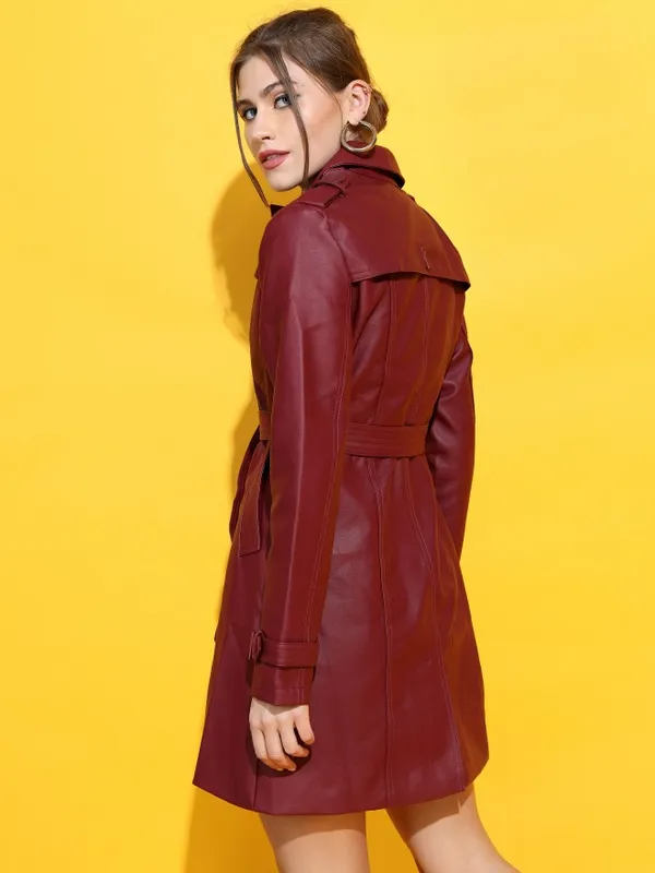  Tokyo Talkies Women Burgundy Open Front Jacket Jackets