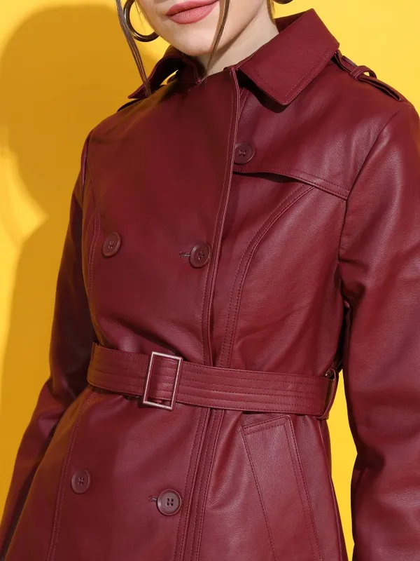  Tokyo Talkies Women Burgundy Open Front Jacket Jackets