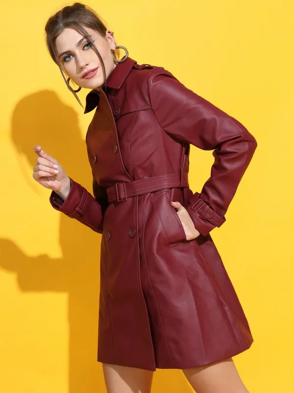  Tokyo Talkies Women Burgundy Open Front Jacket Jackets