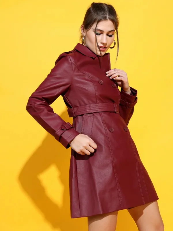  Tokyo Talkies Women Burgundy Open Front Jacket Jackets