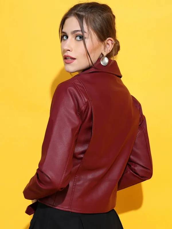  Tokyo Talkies Women Burgundy Biker Jacket Jackets